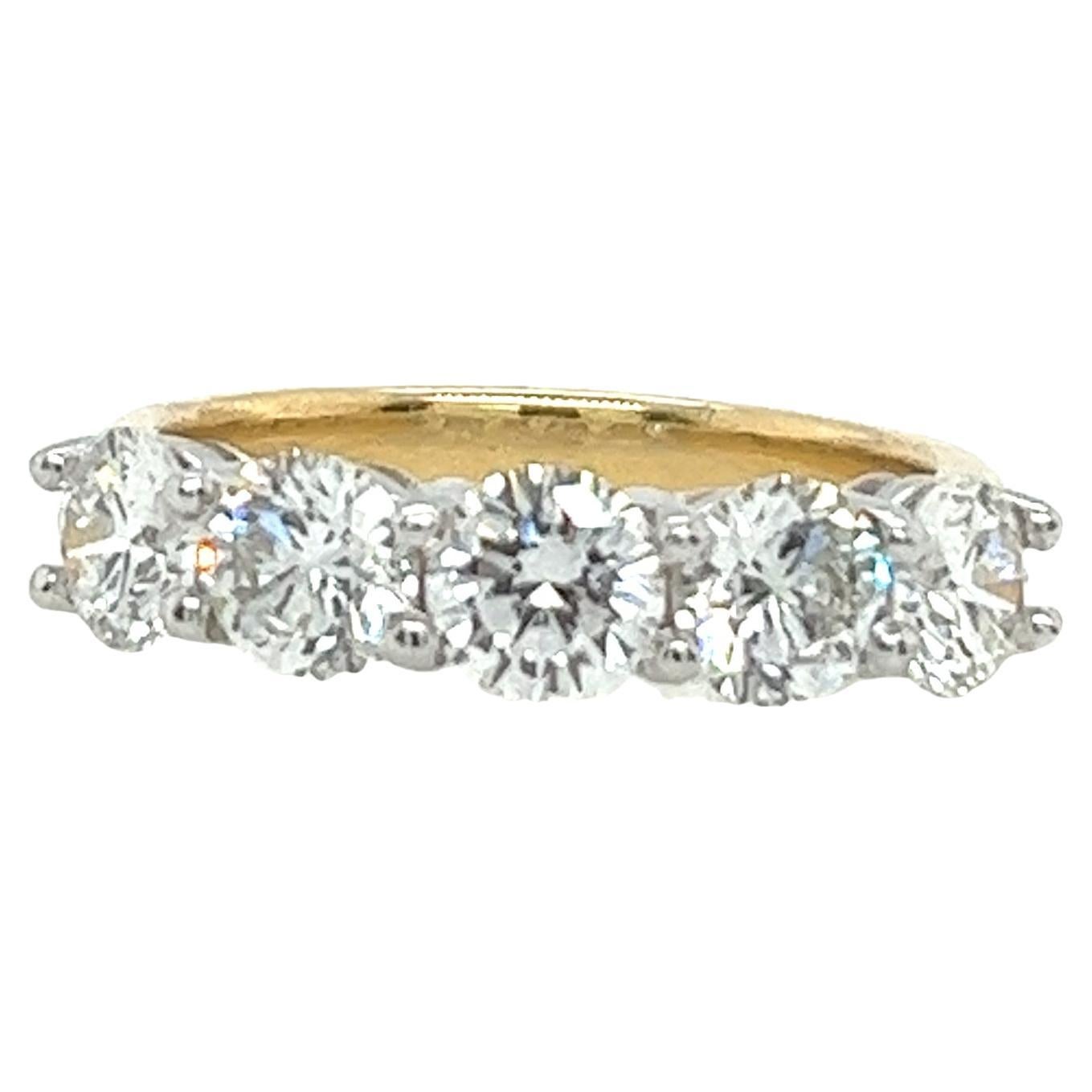 5-Stone Diamond Ring Set With 2.20ct G/VS1 Round Brilliant Diamonds In 18ct Gold For Sale