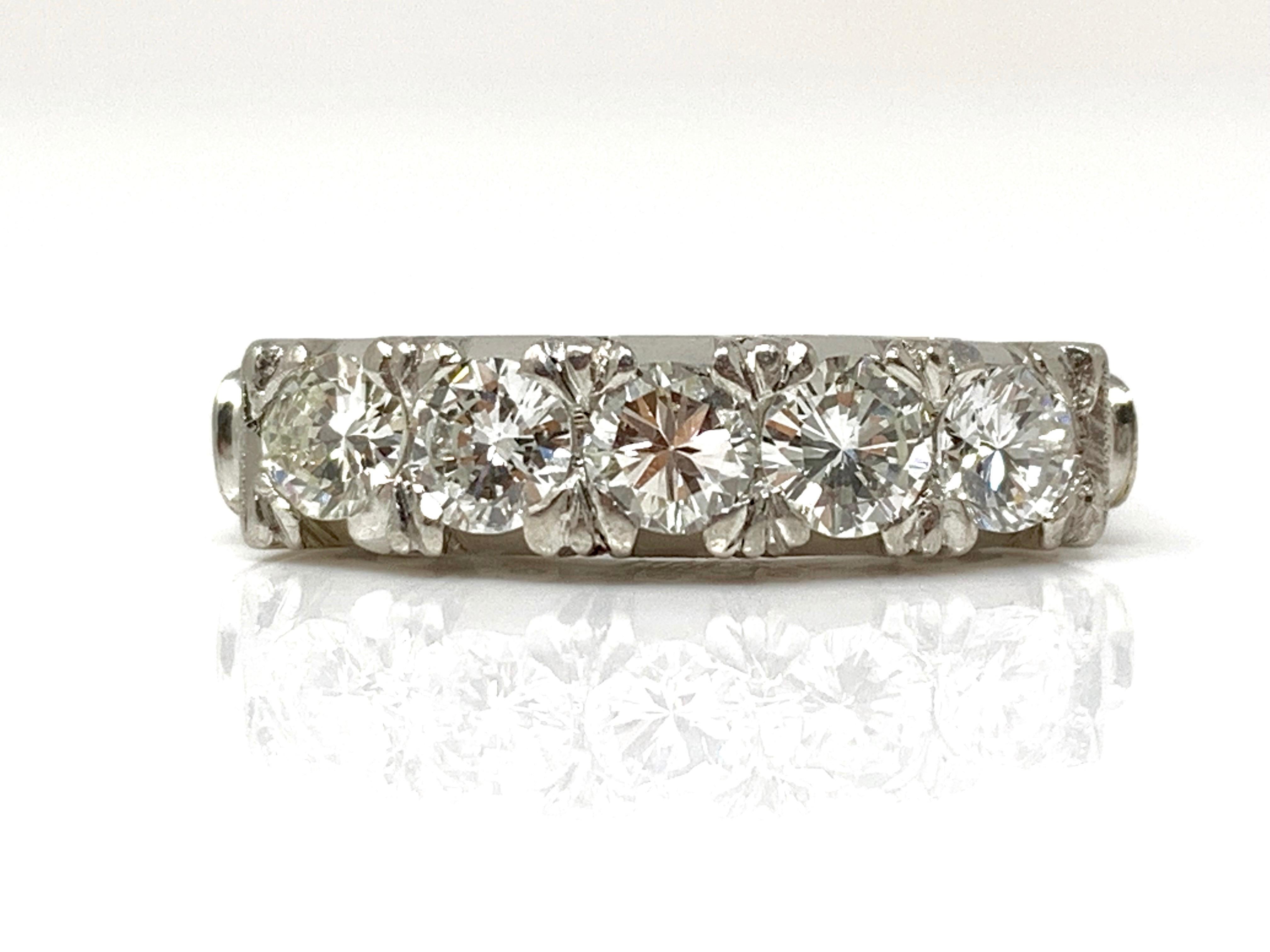 5-Stone Diamond Wedding Ring in Platinum For Sale 1
