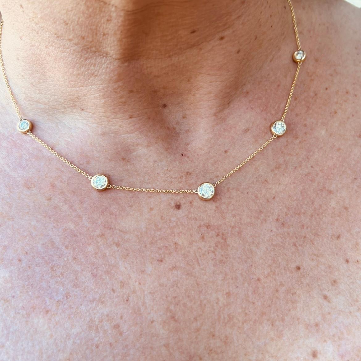 Round Cut 5 Stone Diamonds-By-The-Yard 18k Gold Necklace