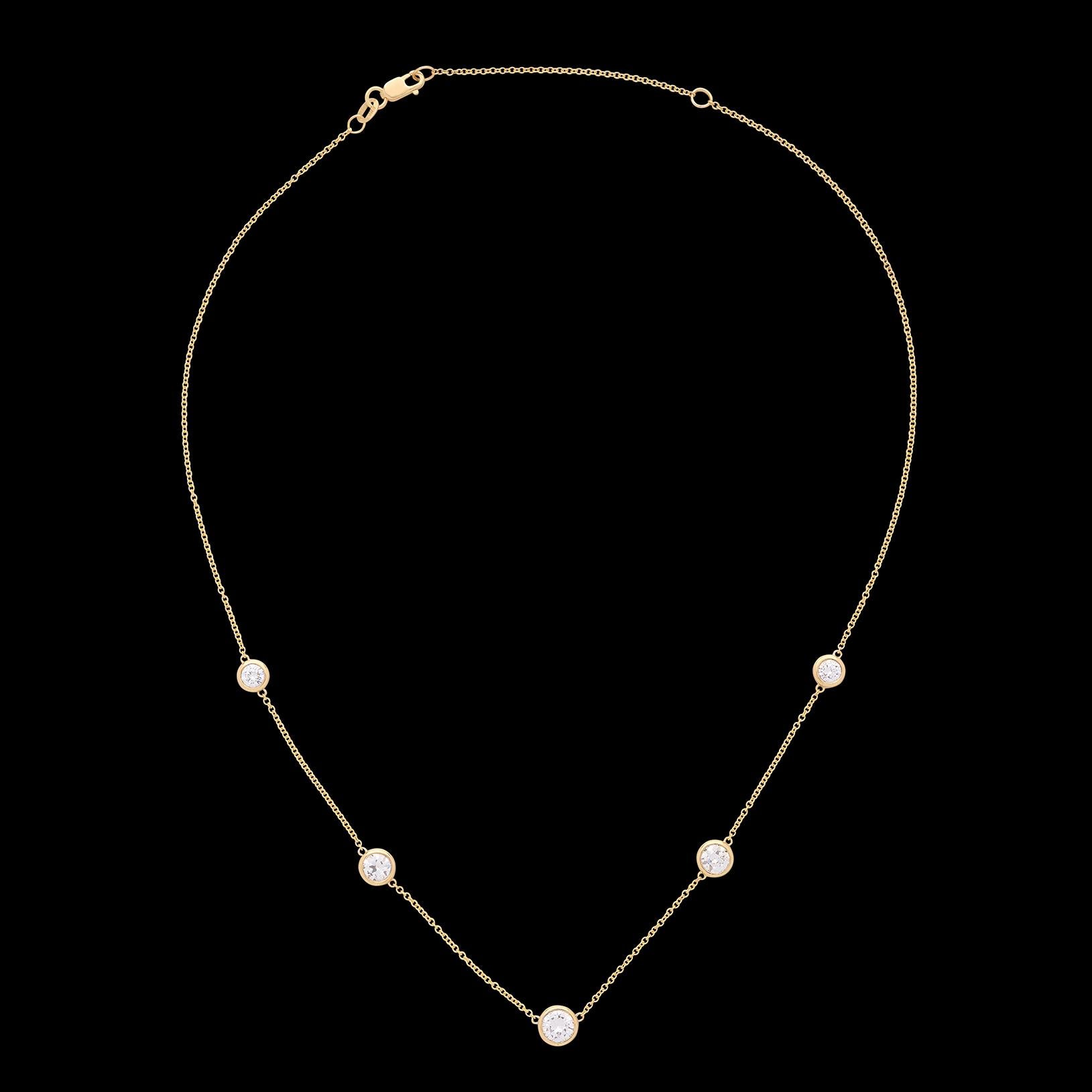 18 Karat Gold Halskette mit 5 Steinen und Diamanten- By-The-Yard im Zustand „Neu“ in San Francisco, CA
