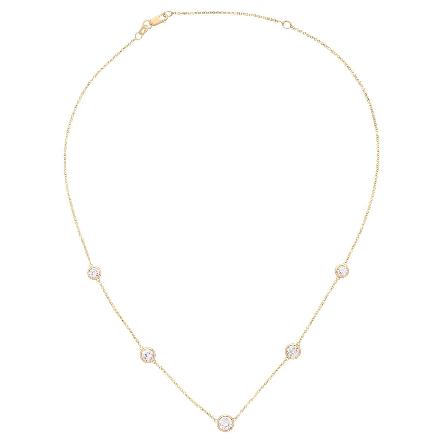 18 Karat Gold Halskette mit 5 Steinen und Diamanten- By-The-Yard