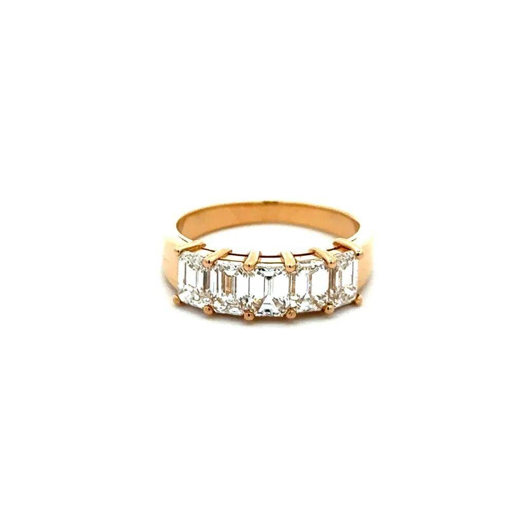 Emerald Cut 5 Stone Emerald-Cut Diamond Gold Band Statement Ring For Sale