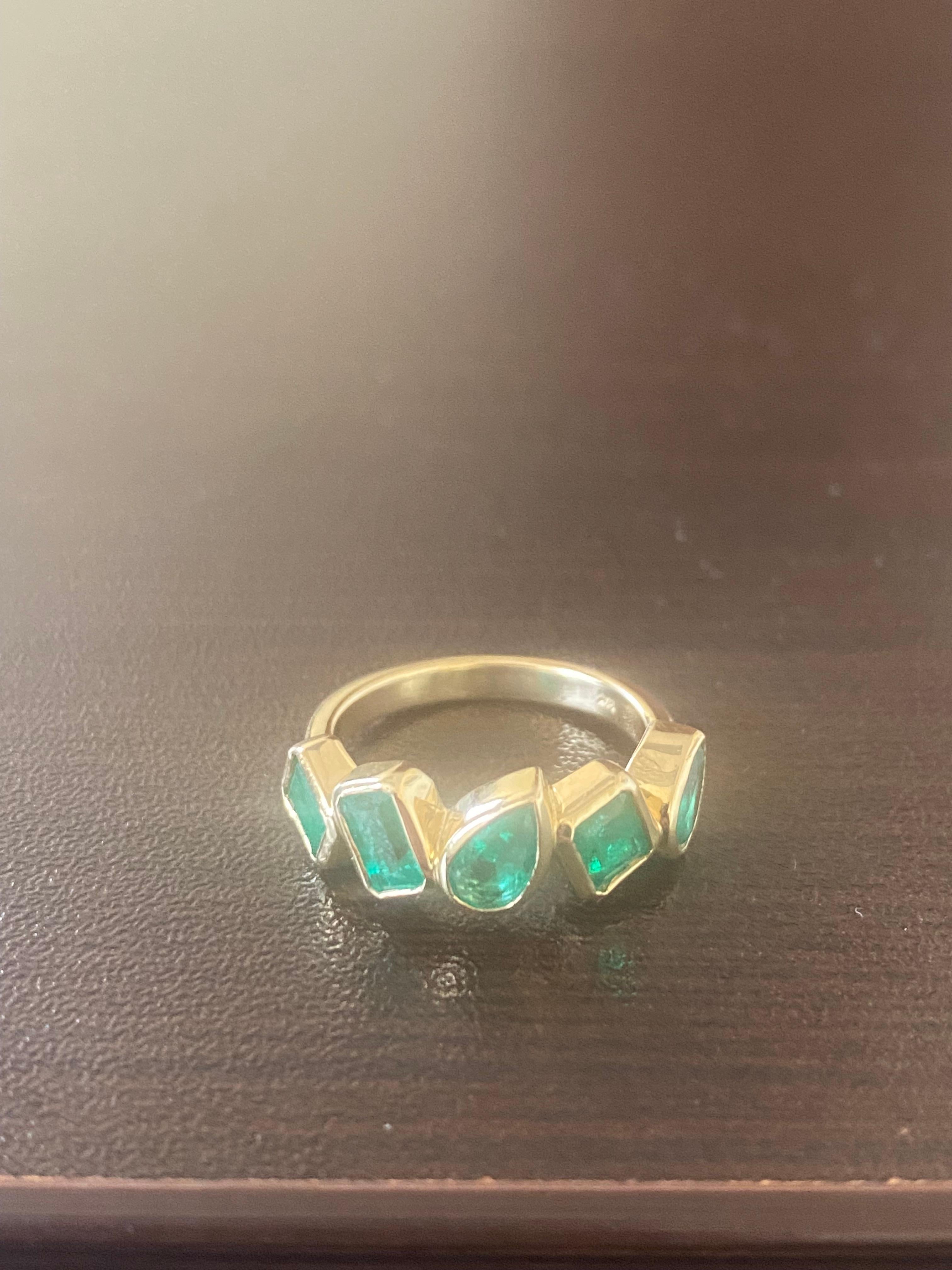 Emerald Cut 5 Stone Emerald Ring Yellow Gold For Sale