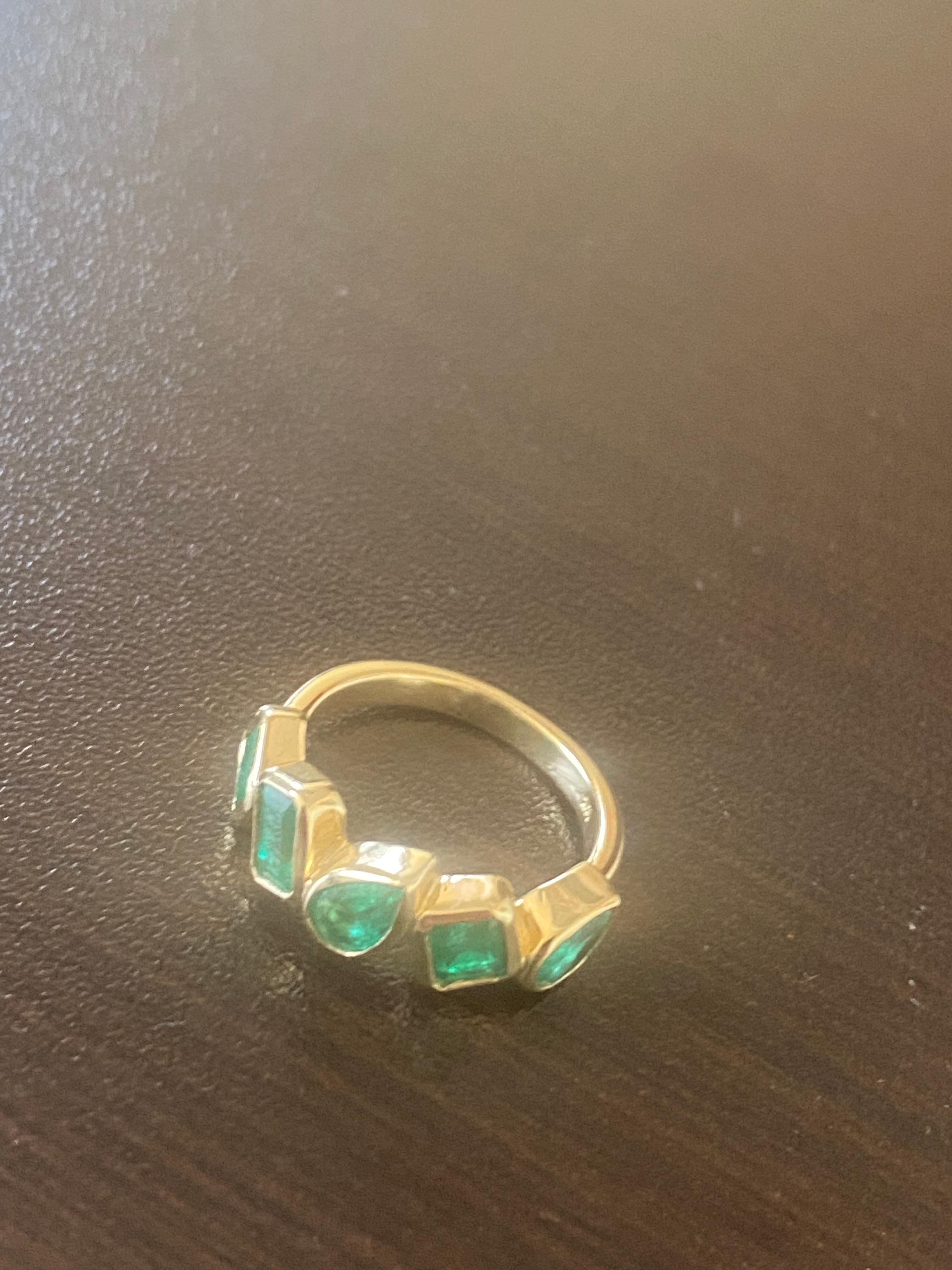 Women's 5 Stone Emerald Ring Yellow Gold For Sale