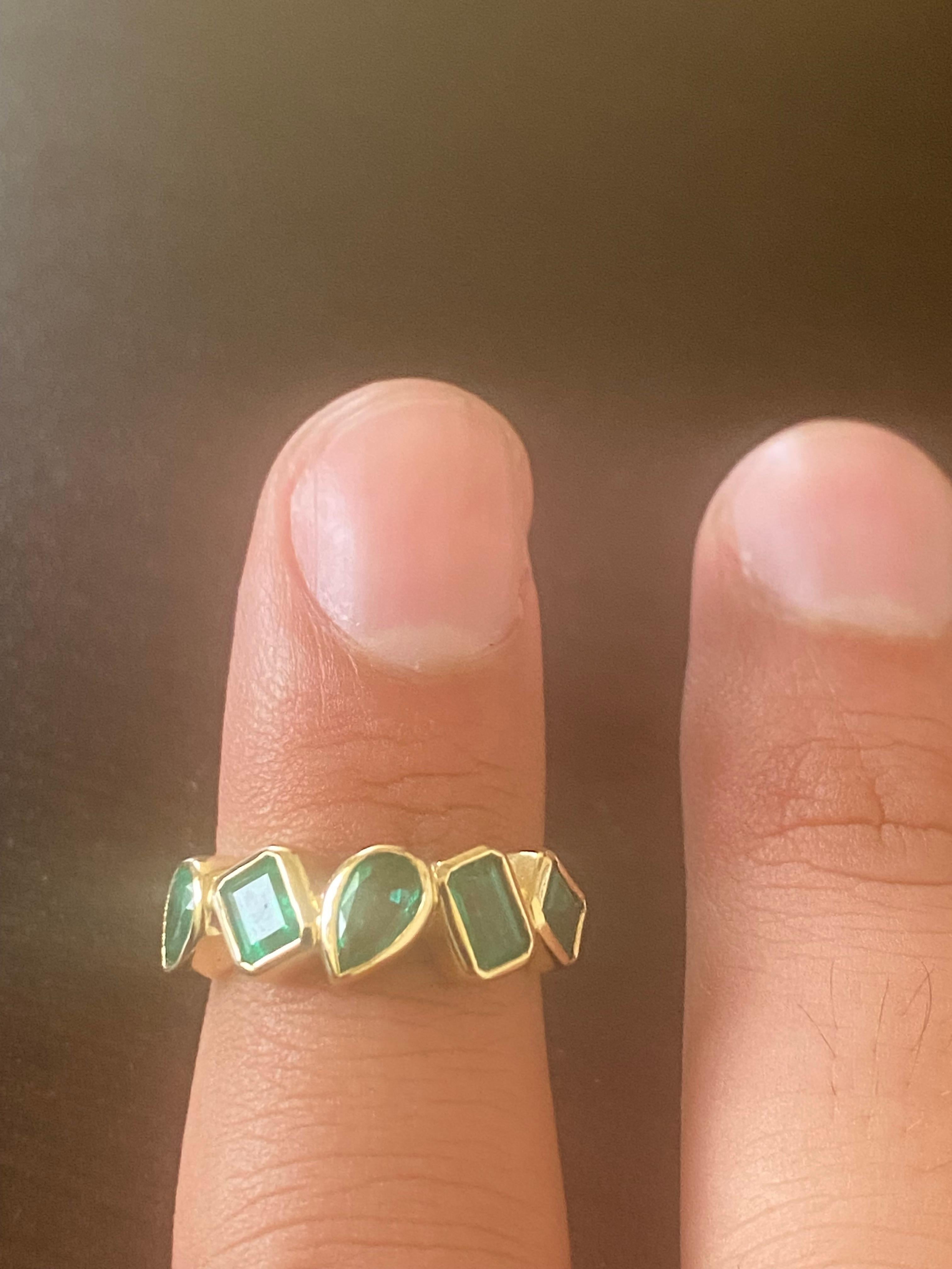 5 Stone Emerald Ring Yellow Gold For Sale 1