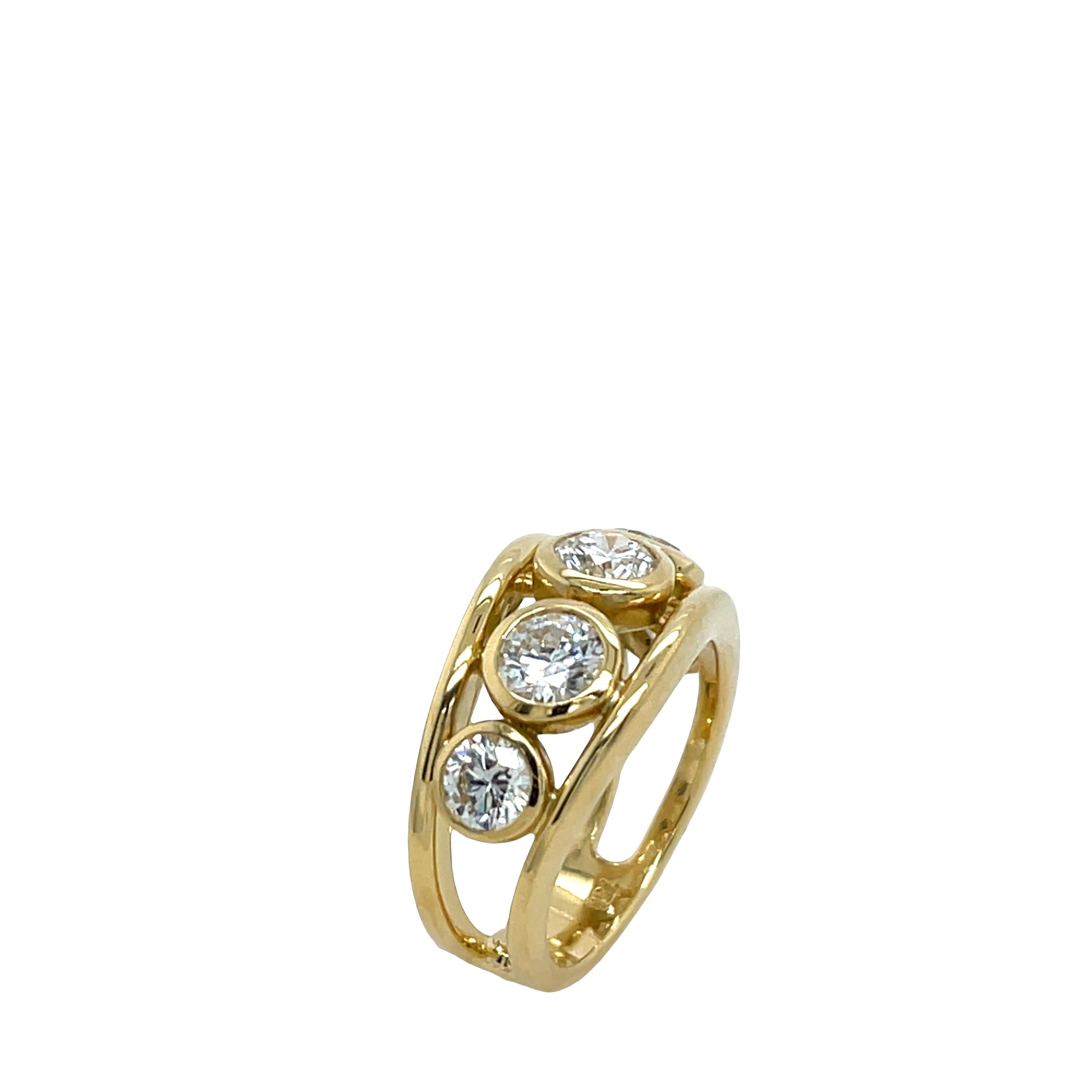 Taille ronde Bague en or jaune 18 ct à 5 pierres et diamants GIA, 2,35 ct de diamants naturels en vente