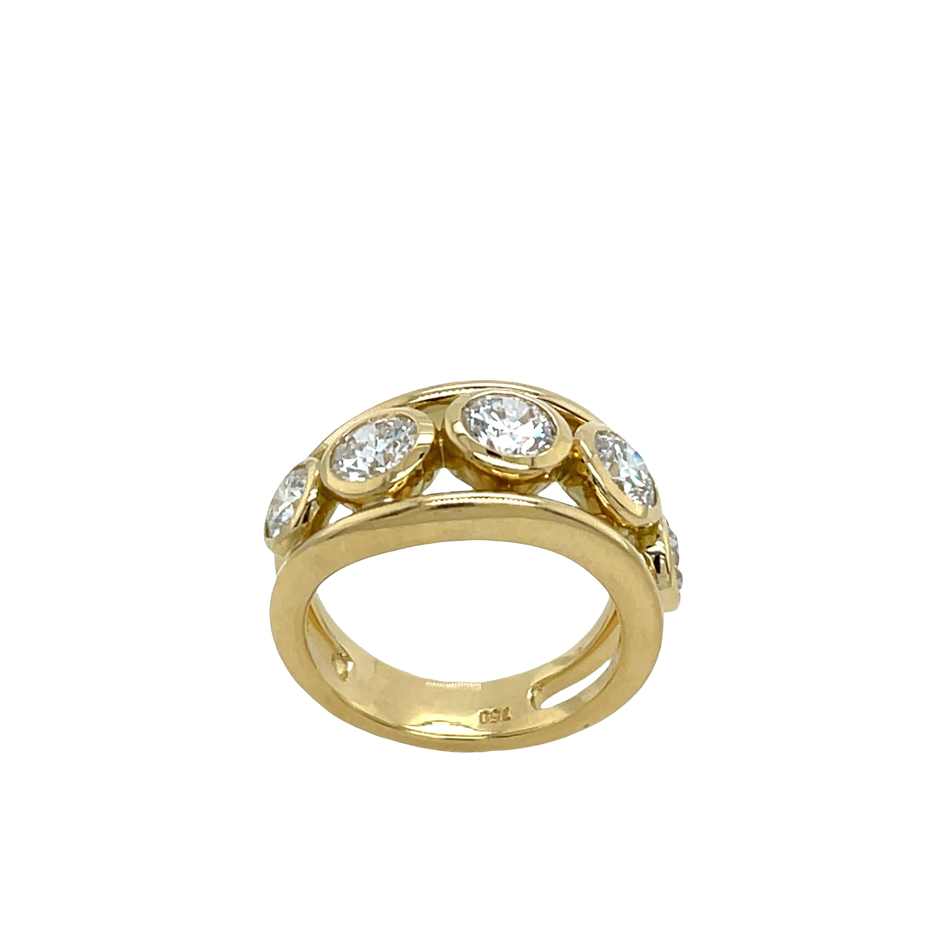 Bague en or jaune 18 ct à 5 pierres et diamants GIA, 2,35 ct de diamants naturels Neuf - En vente à London, GB