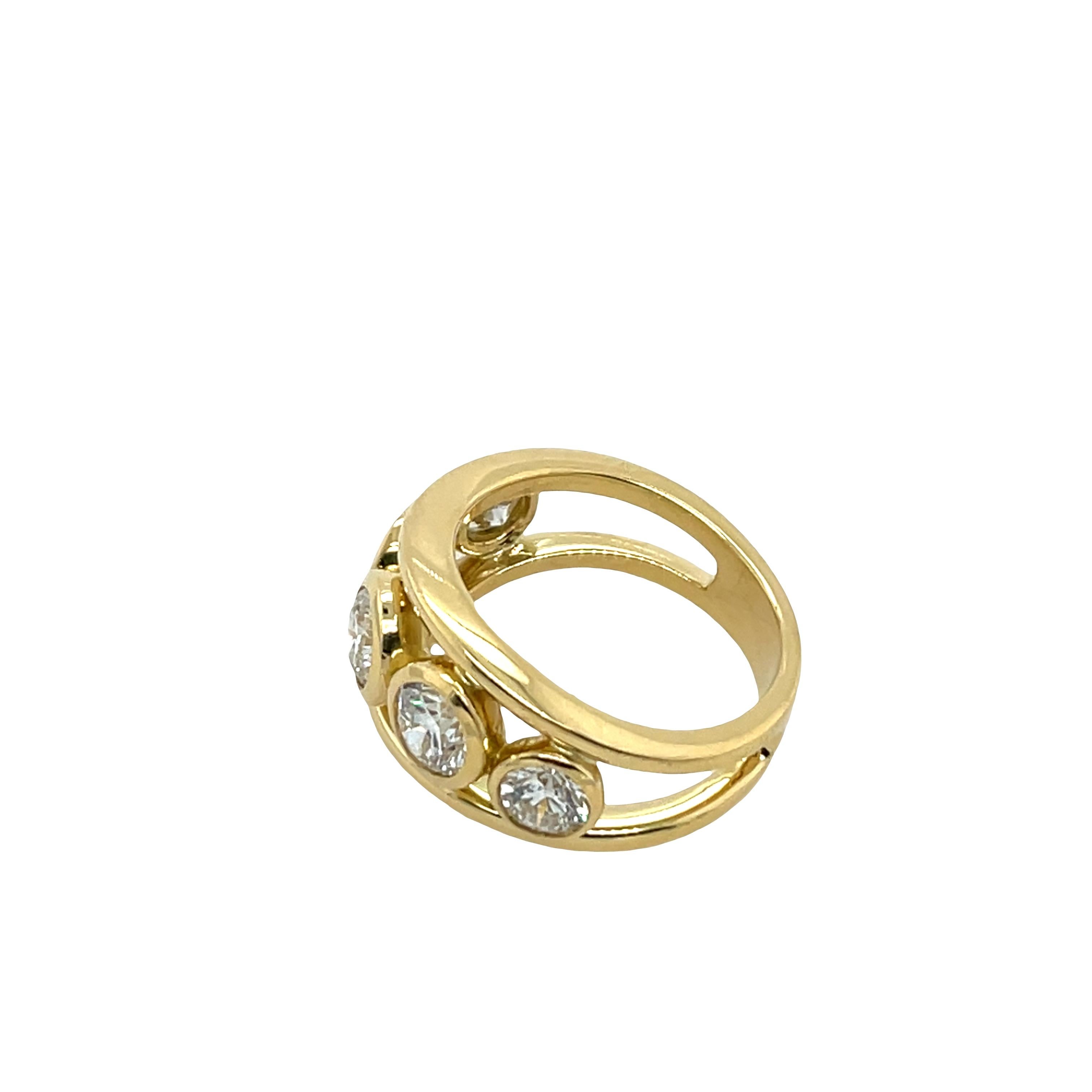 Bague en or jaune 18 ct à 5 pierres et diamants GIA, 2,35 ct de diamants naturels Pour femmes en vente
