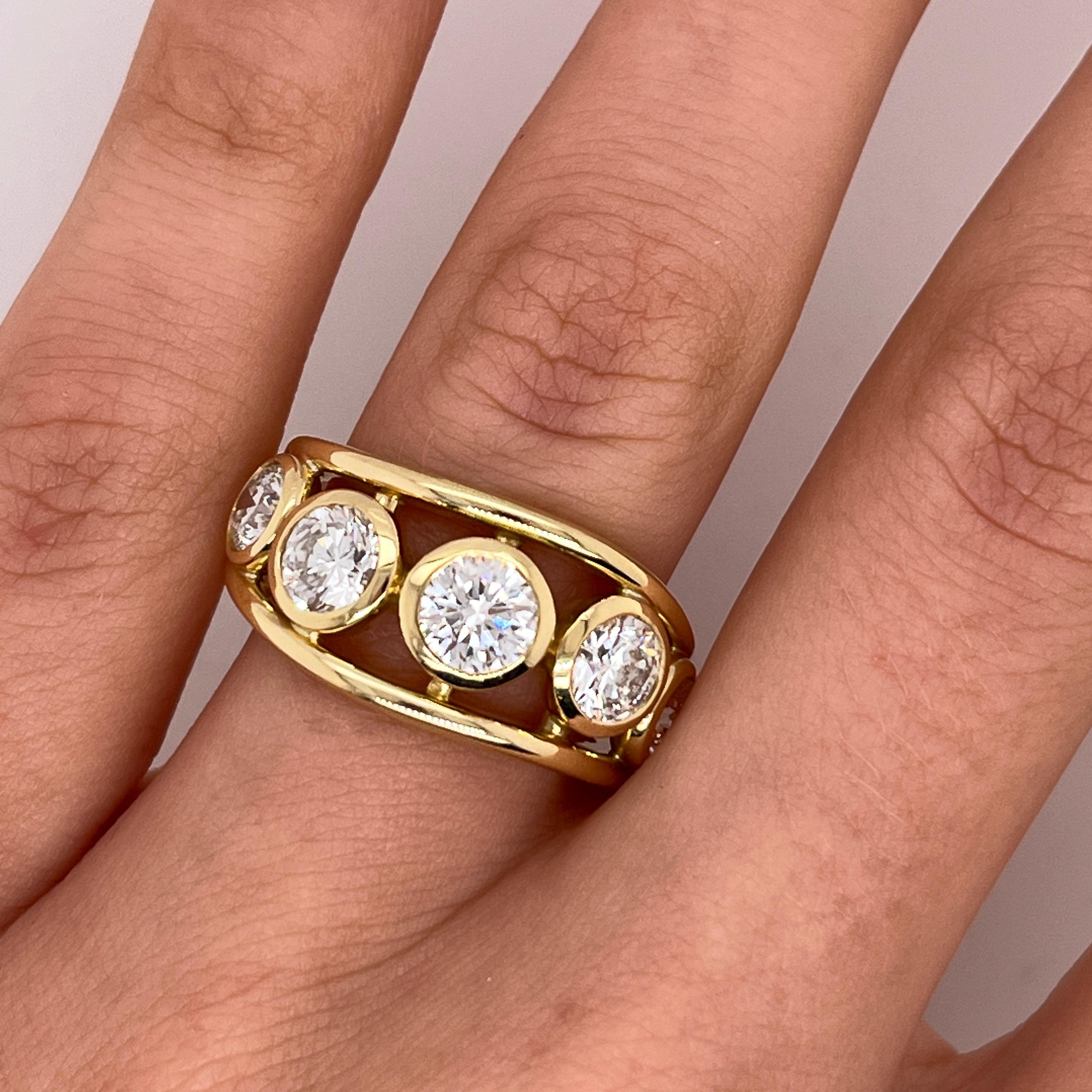 Bague en or jaune 18 ct à 5 pierres et diamants GIA, 2,35 ct de diamants naturels en vente 2