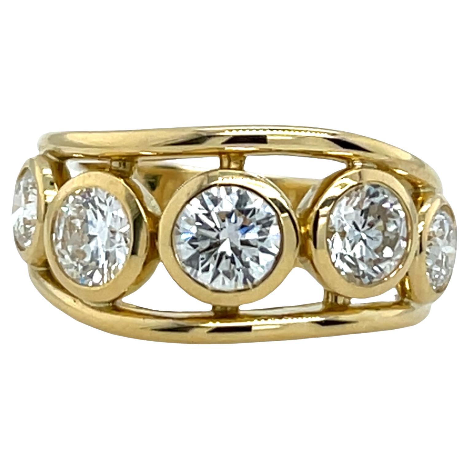 Bague en or jaune 18 ct à 5 pierres et diamants GIA, 2,35 ct de diamants naturels