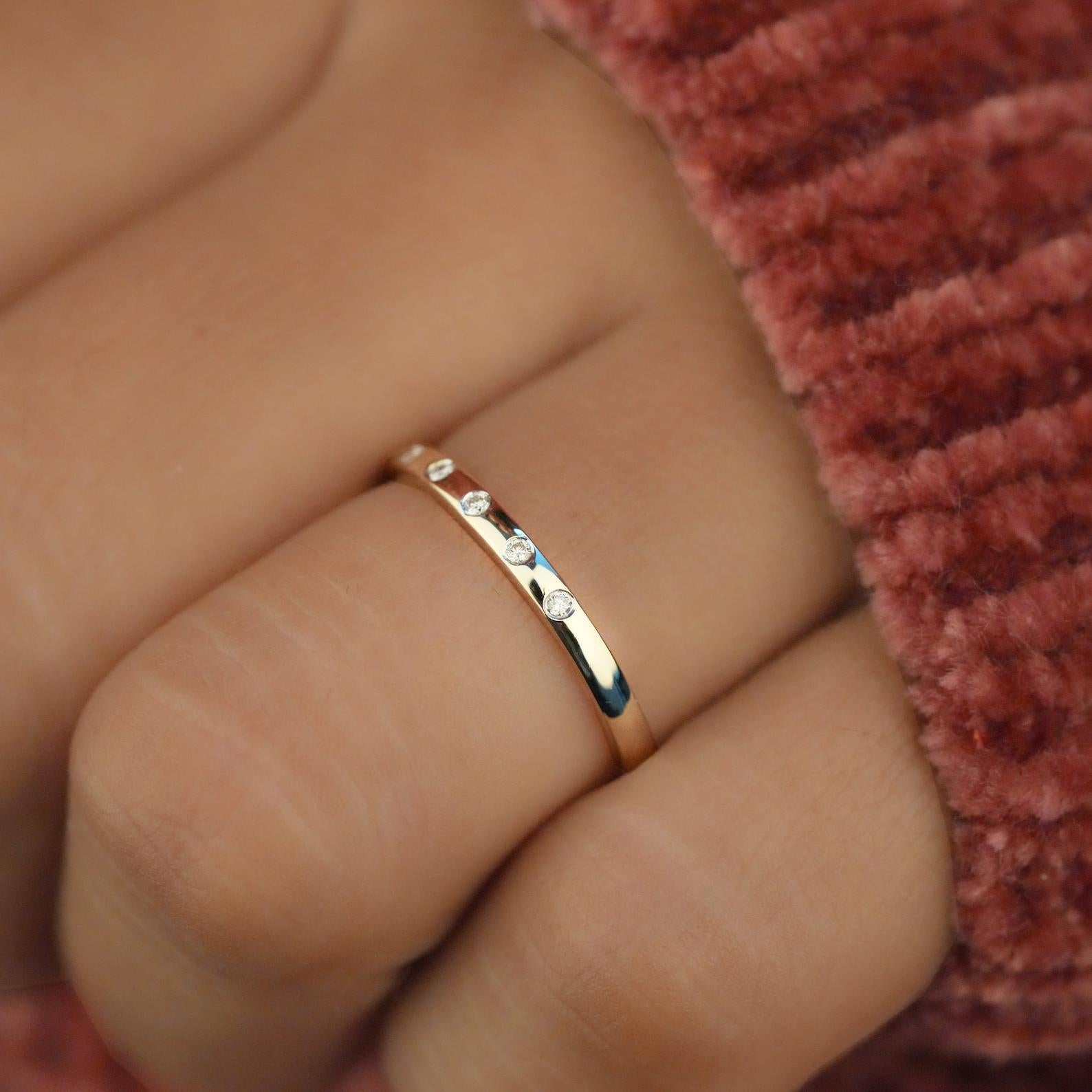 5 Stone Micro Pave Set Minimalist Diamond Ring 14k Gold Ring Minimalist Jewelry For Sale 4