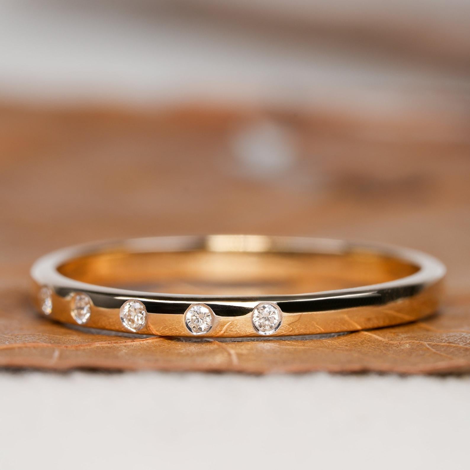 Art Deco 5 Stone Micro Pave Set Minimalist Diamond Ring 14k Gold Ring Minimalist Jewelry For Sale