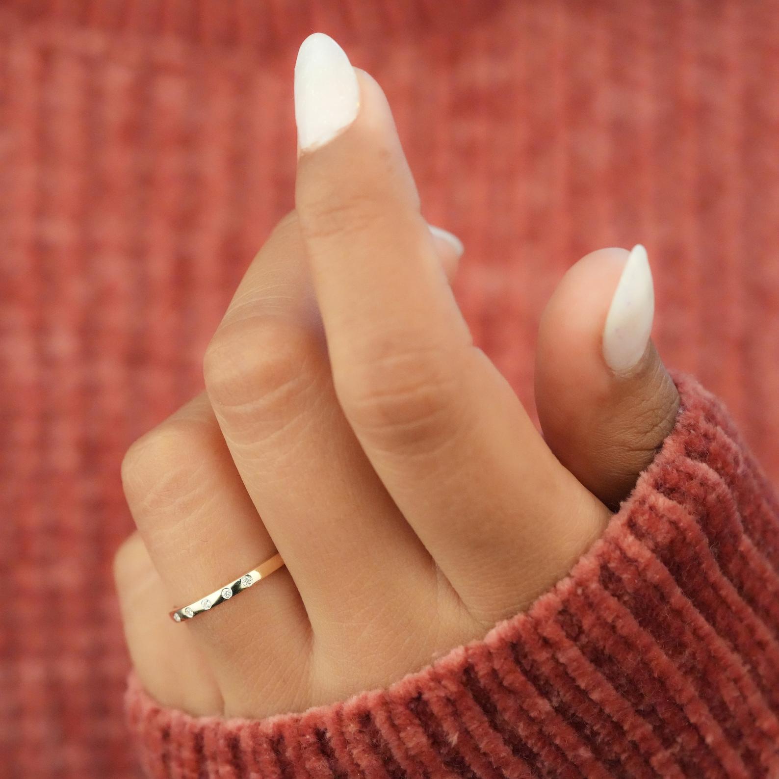 5 Stone Micro Pave Set Minimalist Diamond Ring 14k Gold Ring Minimalist Jewelry For Sale 3