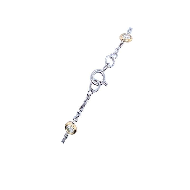 This Diamond bracelet is set in 18ct Yellow & White Gold and is a fashionable & stylish design. This 5-stone round brilliant cut diamond bracelet is ideal for everyday wear.

Additional Information: 
Total Diamond Weight: 0.60ct
Diamond Colour:
