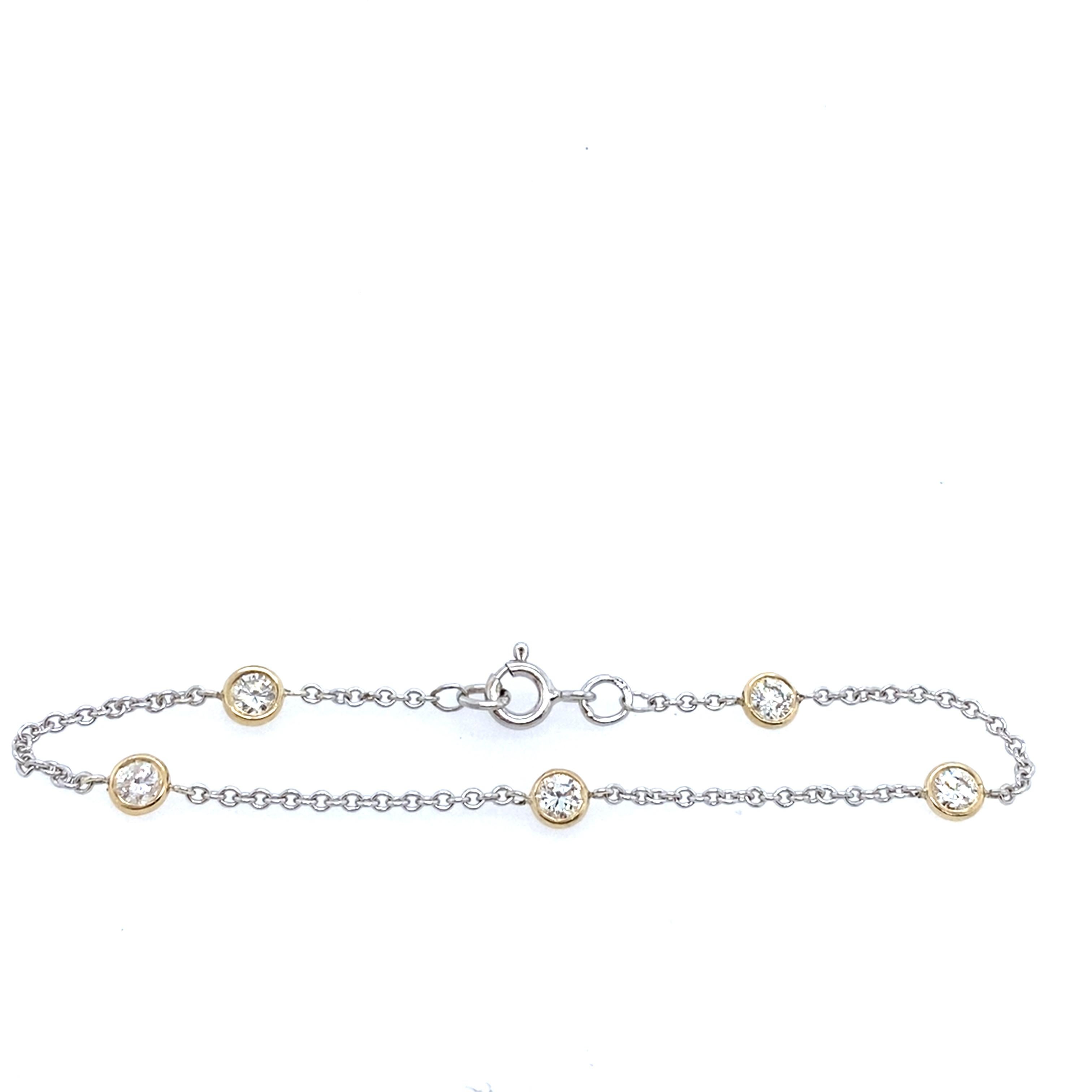 Round Cut 5-Stone Natural Diamond Bracelet 0.60ct in 18ct Yellow & White Gold For Sale