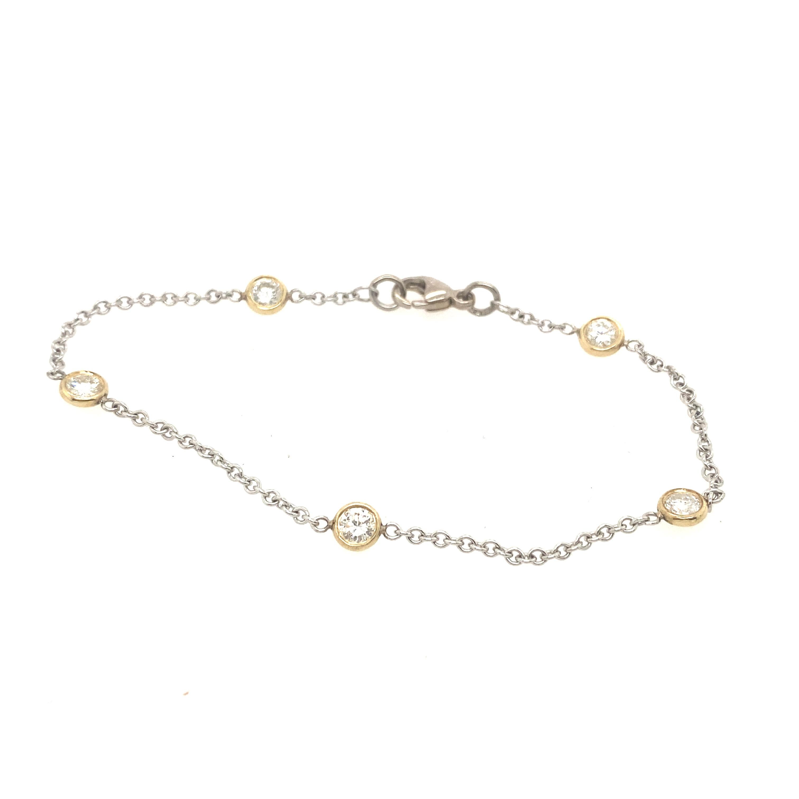5-Stein-Naturdiamanten-Armband 0,60ct in 18ct Gelb- und Weißgold Damen im Angebot