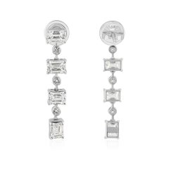 Natural SI Clarity HI Color Diamond Long Drop Cocktail Earrings 14K White Gold