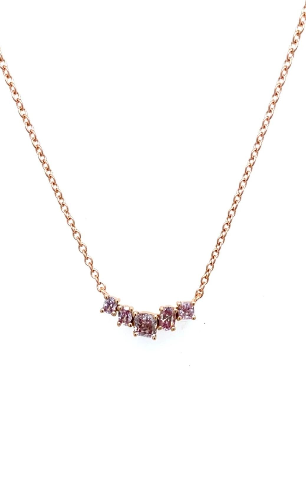 5-Stone Natural Pink Intense Diamond Necklace in 9ct Rose Gold, 0.25ct In New Condition For Sale In London, GB