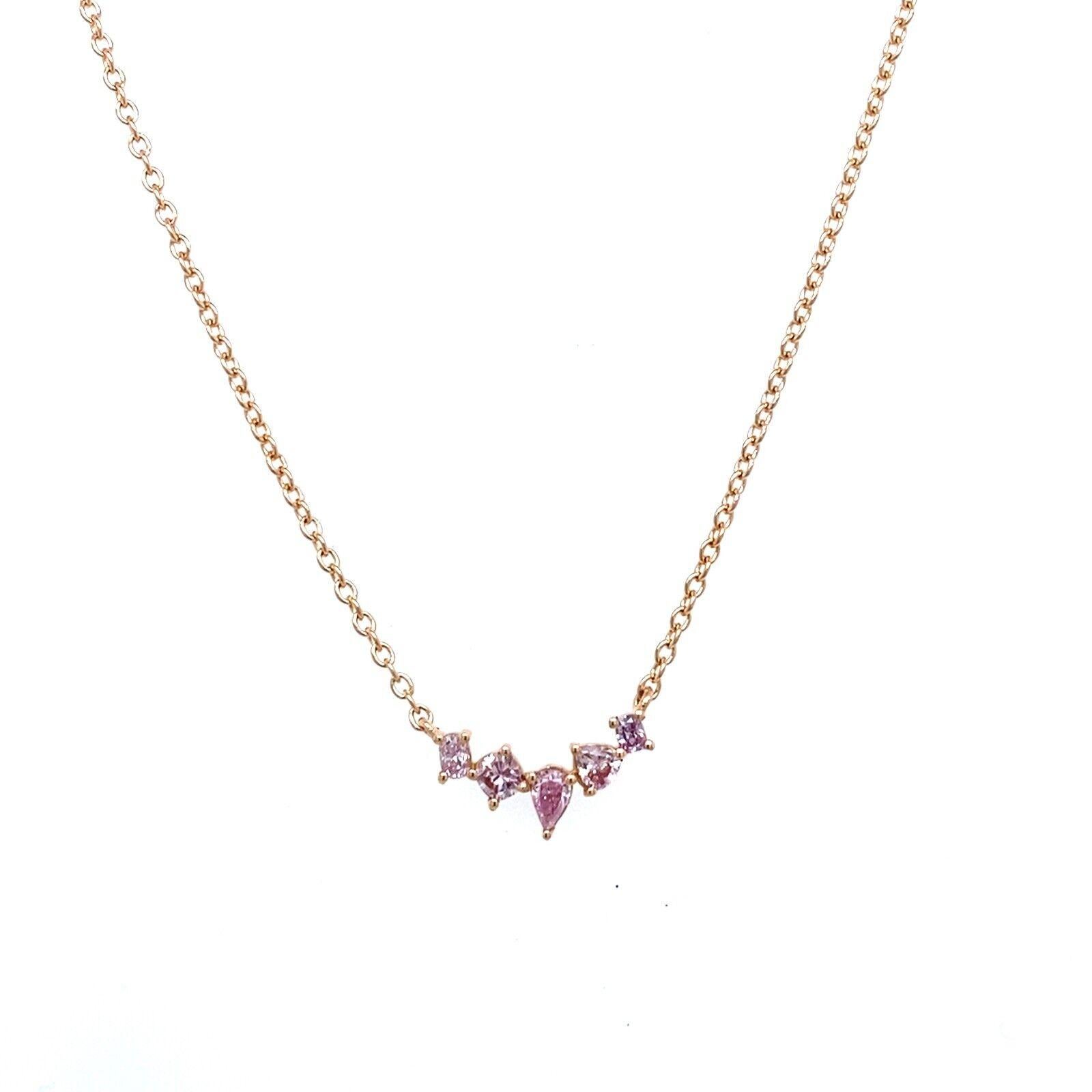 This elegant Diamond necklace on a 18ct Yellow Gold chain features five pink intense Diamonds. Each stone is set in a prong setting and the chain is made of 18ct Yellow Gold. The necklace is a great gift for an anniversary or birthday.

Additional