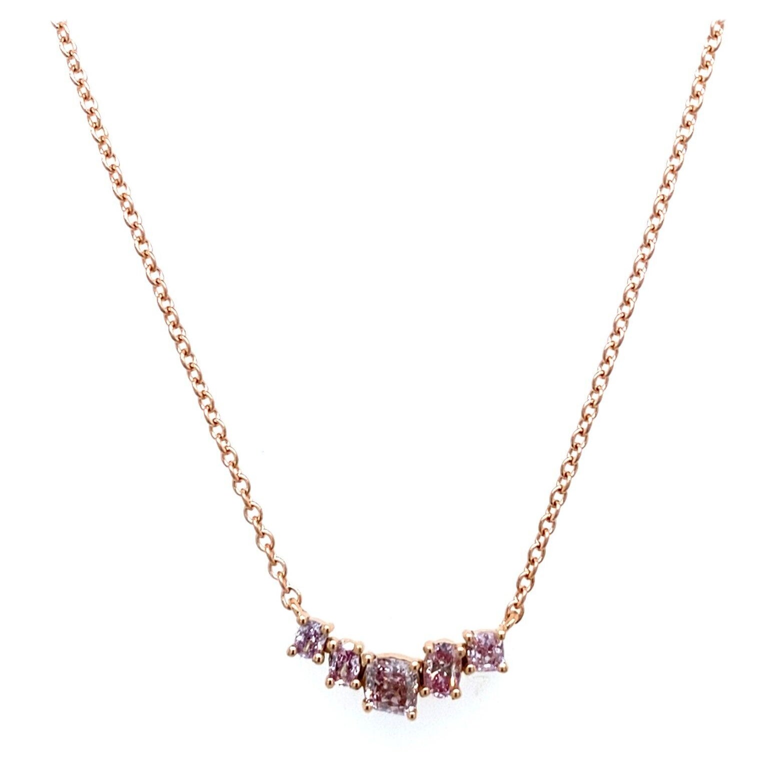 Collar de 5 Piedras de Diamante Rosa Intenso Natural en Oro Rosa de 9 ct, 0,25 ct en venta