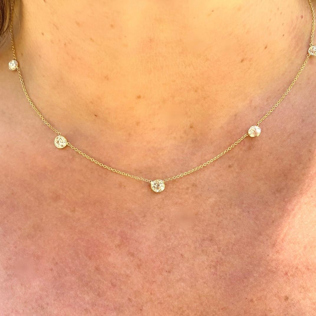 5 Stone Old European Cut Diamonds-By-The-Yard Necklace In New Condition In San Francisco, CA