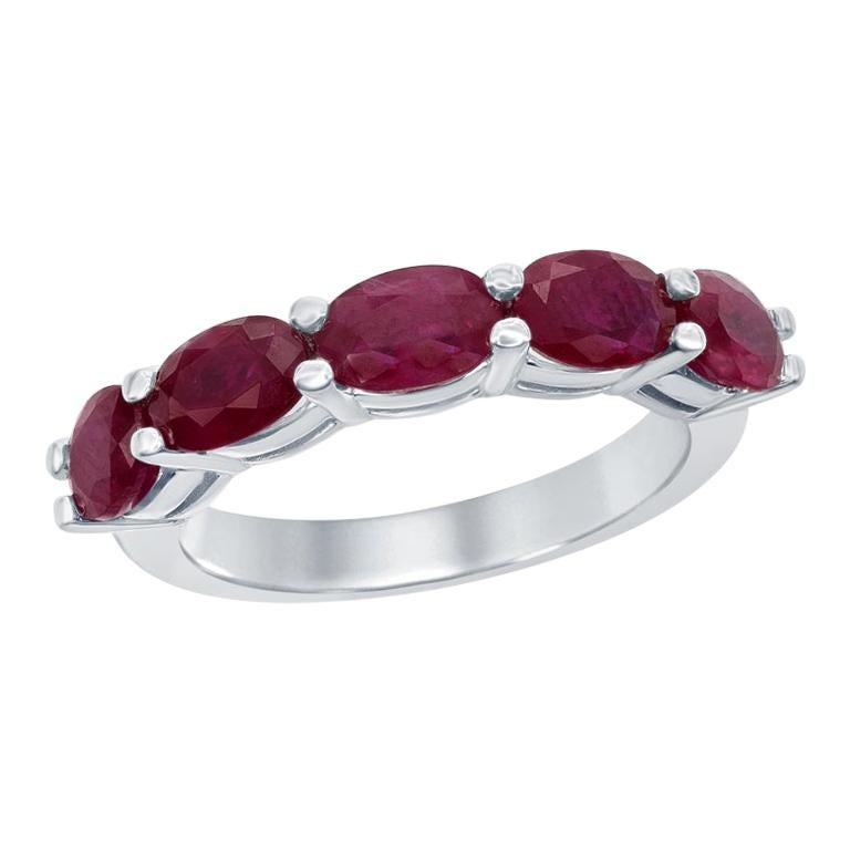 5-Stone Oval Ruby Ring 14 Karat For Sale