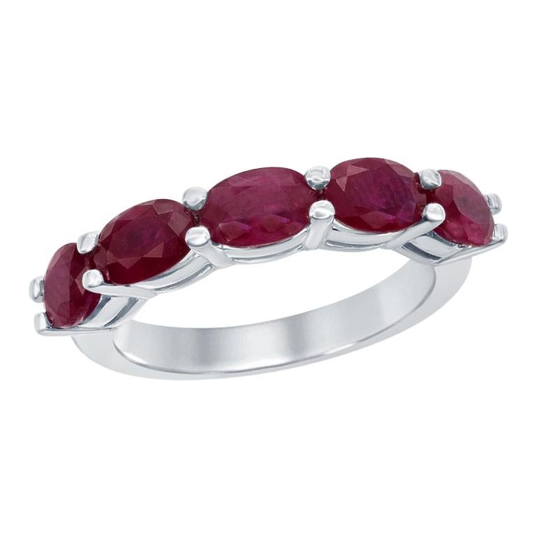 5-Stone Oval Ruby Ring 14 Karat