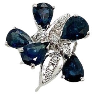 5-Stone Pear Shape Sapphire and Diamond Dress Ring in 18ct White Gold For Sale