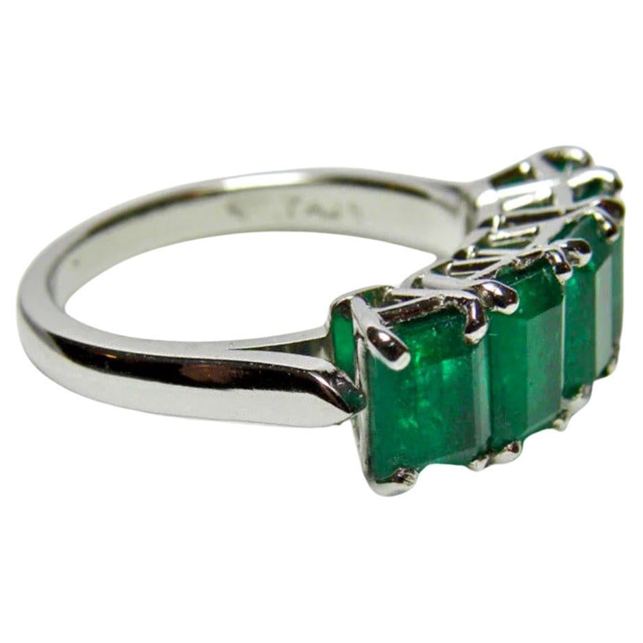 Stunning five-stone emerald band ring emerald cut natural Colombian emerald
Composition: Platinum or 18K Gold
Primary Stone: AAA+ Colombian Natural Emerald
Shape or Cut: Emerald Cut 
Approx Emerald Weight:  (5 emeralds)
Measurement Emeralds: 6mm x
