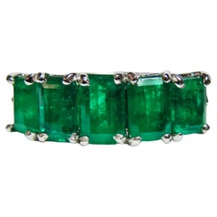 5 Stone Platinum Natural AAA+ Color Colombian Emerald Band Ring