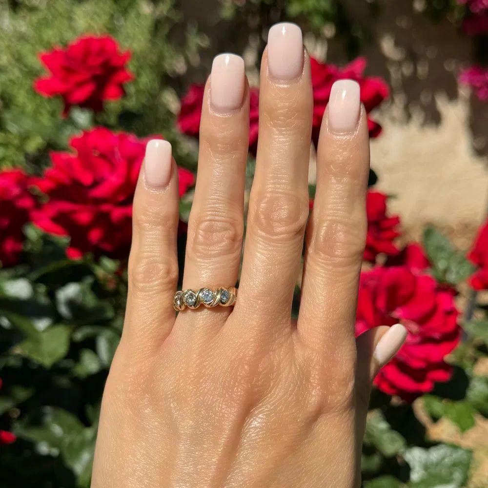 Modernist 5 Stone RBC Diamond Gold Swirl Vintage Band Ring For Sale
