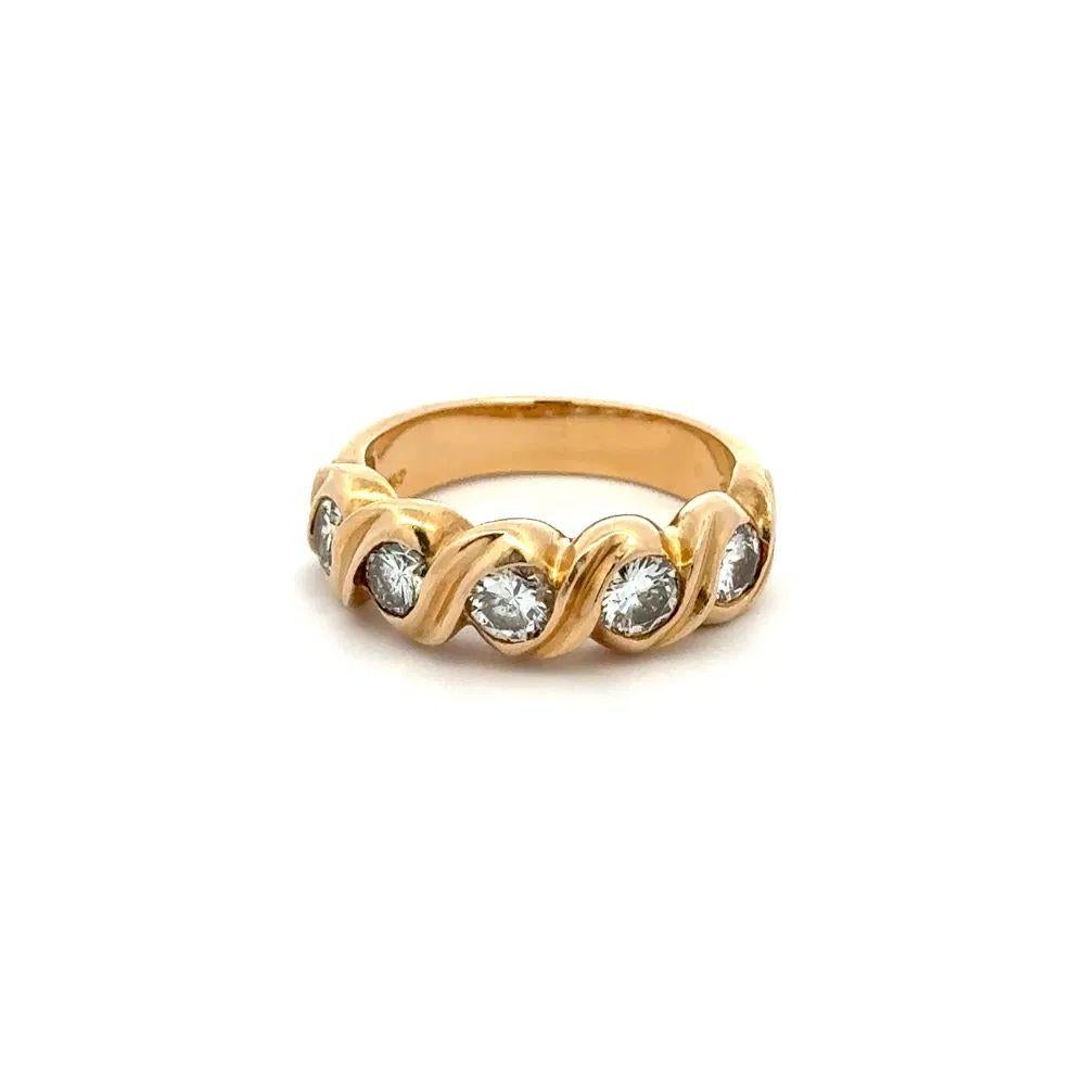 Brilliant Cut 5 Stone RBC Diamond Gold Swirl Vintage Band Ring For Sale