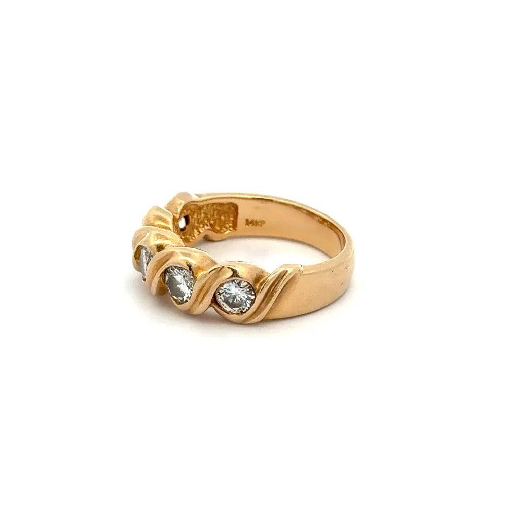 Women's 5 Stone RBC Diamond Gold Swirl Vintage Band Ring For Sale