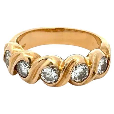5 Stone RBC Diamond Gold Swirl Vintage Band Ring For Sale