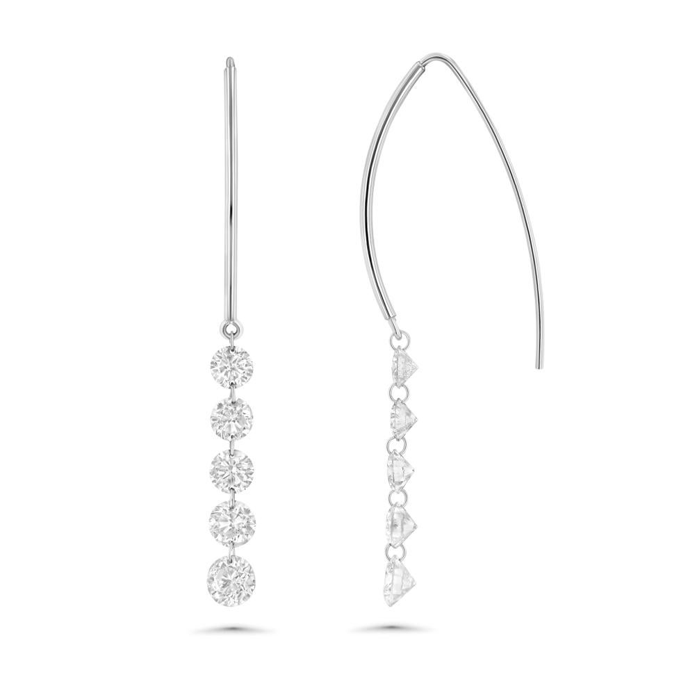 5 Stone RD Diamond Medium Spear Hook Earrings In New Condition For Sale In Aspen, CO