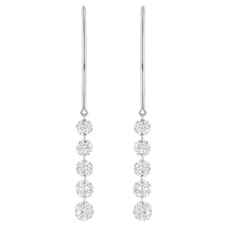 5 Stone RD Diamond Medium Spear Hook Earrings For Sale at 1stDibs