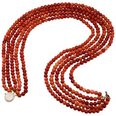 5-Strand Deep Salmon Red Coral Necklace