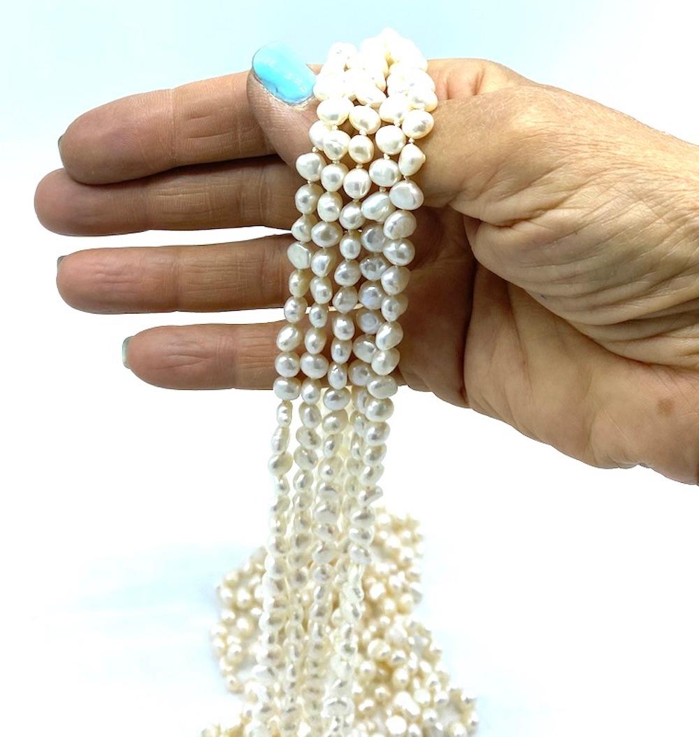 5 Strand Freshwater Pearl Strand with Diamond 14 Karat Yellow Barrel Clasp In Excellent Condition In Laguna Hills, CA