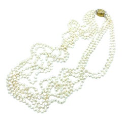 5 Strand Freshwater Pearl Strand with Diamond 14 Karat Yellow Barrel Clasp