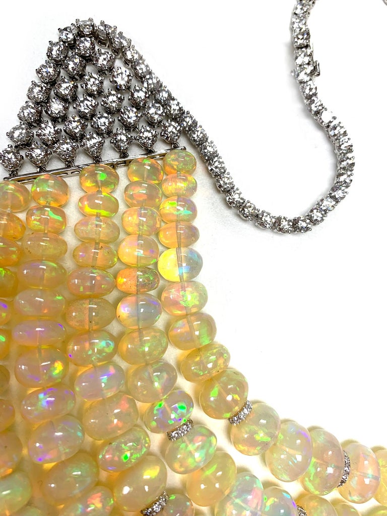 5 Strand Opal Bead Necklace with Diamonds For Sale at 1stdibs
