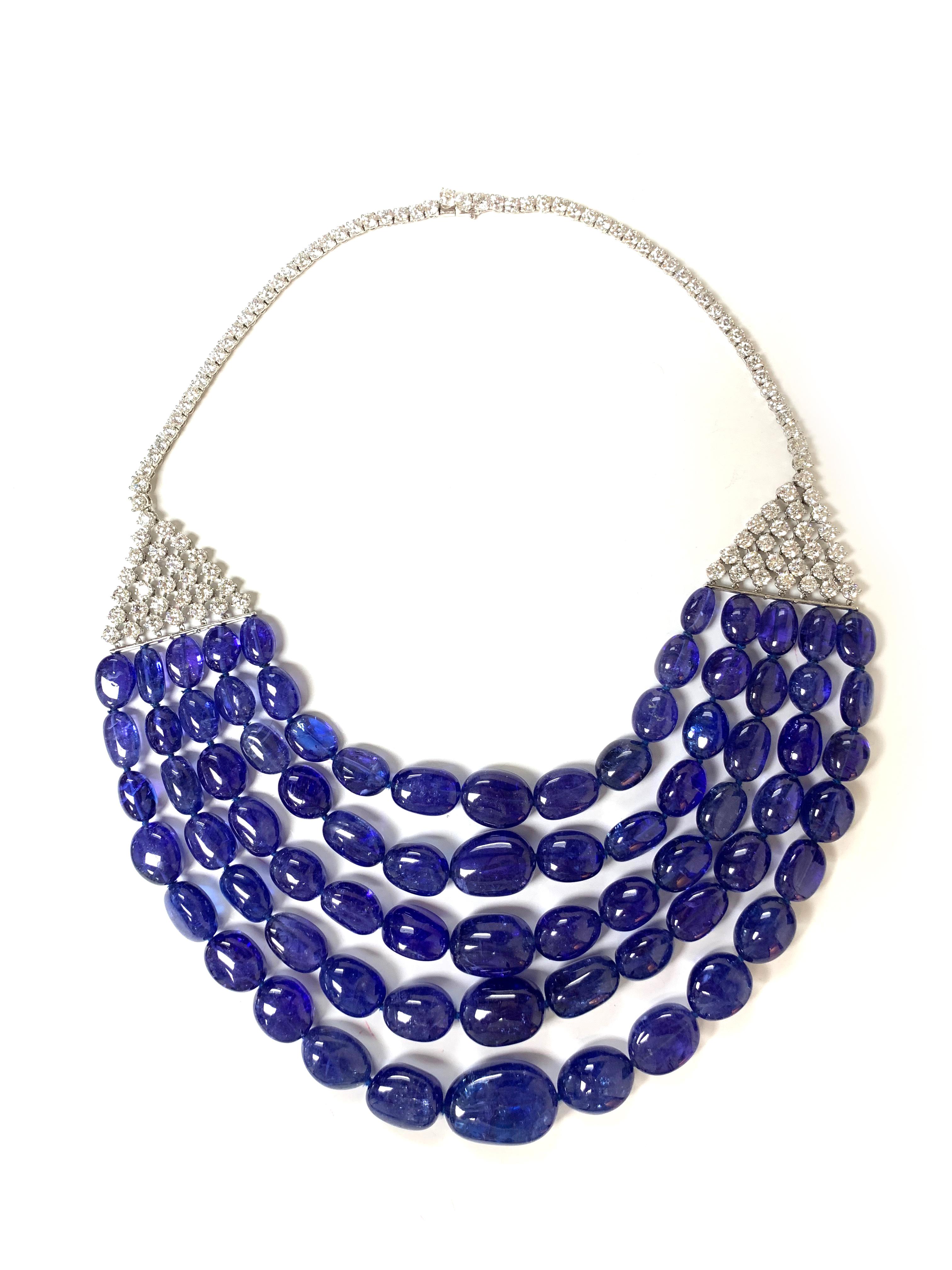 5 Strand Tanzanite Bead with Diamond Necklace in Platinum, from 'G-One' Collection. 

Diamonds: G-H / VS, Approx. Wt: 26.50 Carats 