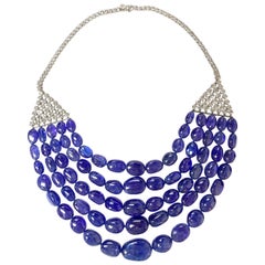 Goshwara 5 Strand Tanzanite Bead and And Diamond Necklace