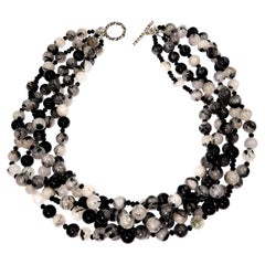  Gemjunky 5-Strand Tourmalinated Quartz 'Black and White' Necklace with Toggle