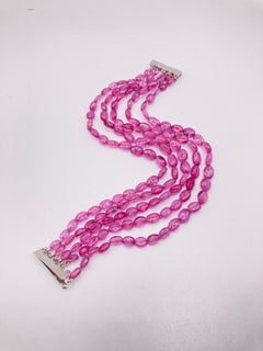 5 Strands Pink Sapphires Cuff Bracelet