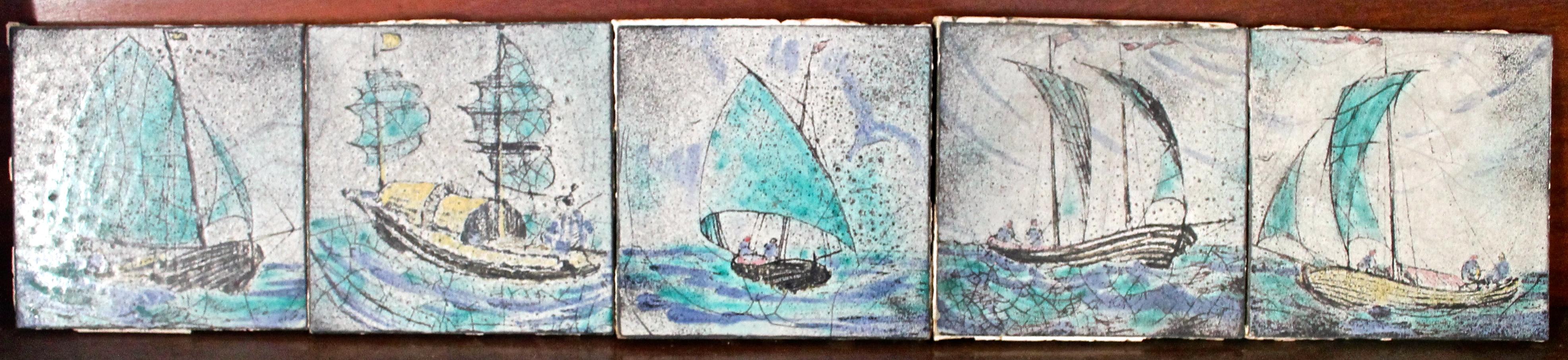 Danish 5 Svend Hammershøi Unique Hand Painted Tiles for Hermann Kahler Danmark For Sale