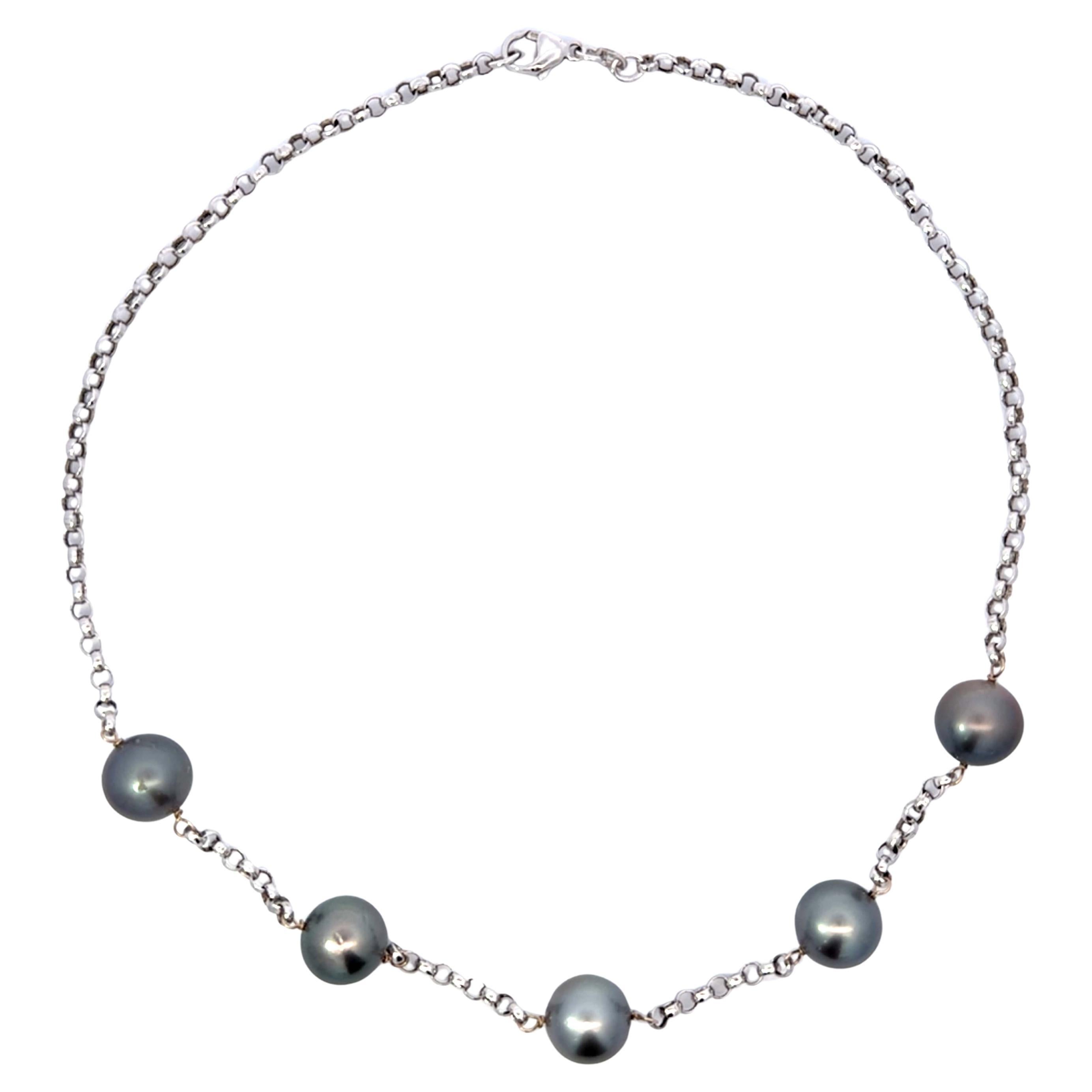 Collar de 5 perlas de Tahití de oro blanco de 14 quilates