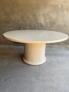 5' Tessellated Travertine Round Dining Table, 1970s-1980s