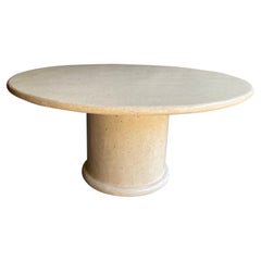 5' Tessellated Travertine Round Dining Table, 1970s-1980s