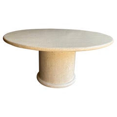 5' Tessellated Travertine Round Dining Table, 1970s-1980s