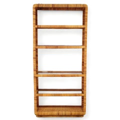 5 Tier Cane & Rattan Display Etagere w/ Glass Shelves by Bielecky Brothers